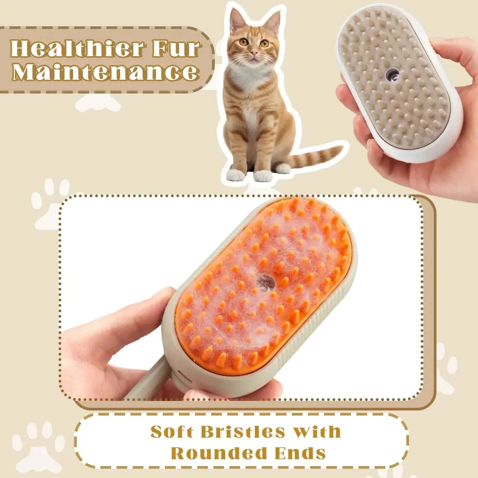 Steam Pet Brush 3-in-1